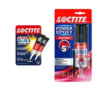 Lot de 2 Loctite Super Glue 3 Power Gel, Colle Forte Enrichie en Caoutchouc, Power Epoxy Rapid 5 Min, Gel Transparent Sèche Vite - 2 Tubes 3g & 25ml