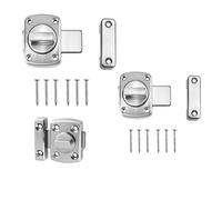 Lot de 2 loquets de porte rotatifs pour portes intérieures, protection antivol, loquet rotatif pour fenêtre de salle de bain, placard, porte d'armoire, avec vis (argenté)