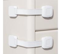 Lot de 2 loquets de sécurité pour bébé avec sangles anti-basculement pour tiroirs, commodes, étagères, armoires et meubles TV (boîte - Lot de 2 blanc)