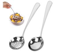 Lot de 2 Louche Inox, 20cm Monobloc Cuillère à Fentes, Louches pour Soupe, Potage & Sauce, Passe au Lave-Vaisselle, Cuillères à Soupe de Service Utilisé dans les Hôtels les Pique-Niques Banquet