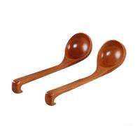 Lot de 2 louches à soupe en bois avec long manche pour mélanger et mélanger l'huile ou les plats chauds
