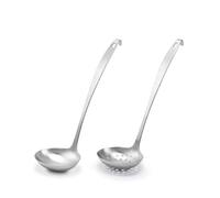 Lot de 2 louches, cuillères de service et passoire en acier inoxydable avec crochet et trou pour une suspension facile, louches à soupe pour cuisine