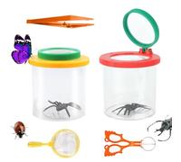 Lot de 2 loupes avec loupe, attrape-insectes avec loupe, loupe avec filet de capture papillon, pince à épiler, kit de recherche pour l'extérieur, la science, l'exploration de la nature