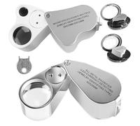 Lot de 2 loupes de bijoutier - 30 x 40 x 60 x - Avec LED et lumière noire UV - Loupe de poche avec lumière pour pierres précieuses, diamants, bijoux, roches, timbres (argenté)