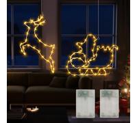 Lot de 2 lumières LED pour fenêtre - Renne lumineux - Luge de Père Noël - Pour fenêtre - Décoration à suspendre - Décoration de Noël