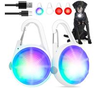 Lot de 2 lumières LED rechargeables pour chien - Avec clip - Couleur RVB - Éclairage de sécurité pour animaux de compagnie - Pour la nuit, la randonnée, le camping