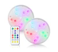 Lot de 2 Lumières LED Submersible, 8cm Lampe Sous-Marines Étanche,16 Couleurs et 4 Modes, Magnétique, Éclairage Télécommandes, Décoration pour Bateau, Piscine, Aquarium, Fête(Piles Non Incluse)