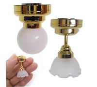 Lot de 2 lumières pour Maison de poupée, plafonnier LED Miniature réaliste 1/12 avec Interrupteur, Fonctionne à Piles pour Faire Semblant Jouer, Accessoires poupée