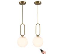 Lot de 2 luminaires à suspension moderne en verre doré avec minuteur à distance - Fonctionnement à piles sans fil et USB - Lampe suspendue pour chambre à coucher, cuisine, îlot de salle à manger