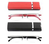 Lot de 2 lunettes de lecture ultra-légères TR90 pour homme et femme - Métal classique - Aide à la vision - Lunettes demi-monture style étroit - Aide à la lecture avec étui et chiffon de nettoyage pour