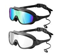 Lot de 2 Lunettes de Natation avec Bouchons d'oreilles, Champ de Vision 180°, étanches, avec étui de Rangement pour Adultes, Multi et Clair