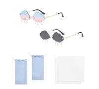 Lot de 2 lunettes soleil sans monture ; Livré avec 2 sacs à lunettes ; 2 chiffons à lunettes ; Lunettes irrégulières amusantes, forme nuage, Lightning, lunettes colorées femmes, fêtes hommes, plage