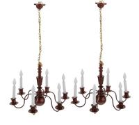 Lot de 2 lustres Miniatures en métal pour Maison de poupée, 5, 6 x 5 cm, avec 6 LED Blanches, 3 V, Accessoires pour Maison poupée, décoration, Lampe, acc