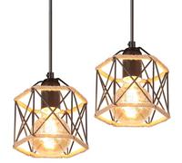 Lot de 2 Lustres Suspensions Industrielles Rétros Luminaires Suspensions E27 Vintage Design Diamant Chanvre Corde Métal Plafonnier Abat-Jour pour cuisine salon chambre (Hexagonal-S-2)