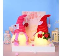 Lot de 2 lutins décoratifs pour la Saint-Valentin avec lumière LED - Figurines de lutin avec lumières - En peluche - Avec cœur - Décoration de table - Pour l'intérieur, la cheminée, le bureau (B)
