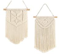 Lot De 2 Macramé Tenture Murale Tissée Tapisseries Murales en Macramé Beige 22*50cm Style Bohème Chic Décoration D'Intérieur pour
