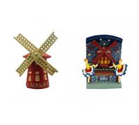 Lot de 2 Magnets Paris Tour Eiffel - Motif Moulin Rouge - Matiere résine