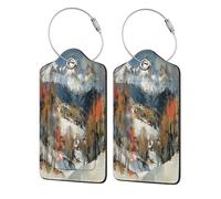 Lot de 2 magnifiques étiquettes de bagage en cuir Snow Mountain pour valises, accessoires de voyage élégants avec protection de la vie privée, durables et imperméables.