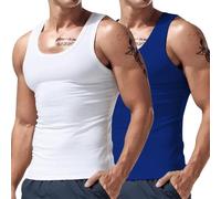 Lot de 2 maillots de corps sans manches pour homme, débardeurs de fitness, débardeurs de gym, t-shirt de course respirant, couleur unie, en coton, pour entraînement, bodybuilding, musculation, t-shirt
