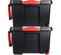 Lot de 2 Malles 120 l avec couvercle, roulettes, poignée de traction - Structure renforcée - Empilable