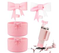 Lot de 2 manchons de protection en silicone pour accessoires Stanley Cup - 2 couvercles de paille pour Stanley Cup - Protection du sol - Nœud rose classique - Pour paille de 86,3 et 1100 ml
