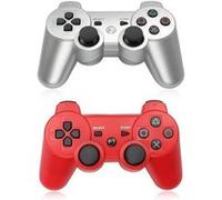 Lot de 2 Manette Sans Fil Manette de Jeu Dualshock pour Sony PS3 playstation 3(Rouge + Argent ) Rouge