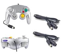 Lot de 2 manettes argentées + câble d'extension pour Nintendo Game Cube Manette Silver GC Extension Extansion Nintendo Wii Cable