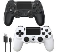Lot De 2 Manettes De Jeu Sans Fil P4 Pour P4/Pro/Slim/Pc Noir Et Blanc,Avec Option Turbo,Bouton Arrière,Double Vibration,Capteur Gyroscopique 6 Axes Et Écran Tactile