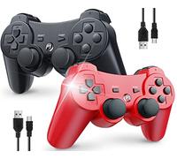 Lot de 2 manettes pour PS3 sans fil Sony Playstation 3 Double Shock 3 Bluetooth rechargeable détecteur de mouvement télécommande pour PS3 Noir + Rouge