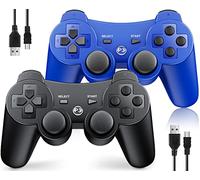 Lot de 2 manettes sans fil pour PS3 Sony PlayStation 3, Double Shock 3, Bluetooth, rechargeable, détecteur de mouvement, joysticks analogiques à 360°, 2 cordons de charge USB, télécommande OKHAHA