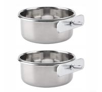 Lot de 2 mangeoires à oiseaux en acier inoxydable résistant à la rouille avec support sécurisé pour volière extérieure, convient pour perroquets, hamsters et oiseaux sauvages (diamètre 10 cm)