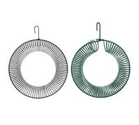 Lot de 2 mangeoires à suspendre pour couronnes d'arachides entières avec crochet de suspension, mangeoires rondes en métal pour les oiseaux avec crochet de suspension de grande capacité pour jardin