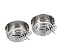Lot de 2 mangeoires pour oiseaux en acier inoxydable de 12 cm de diamètre avec support de serrage pour petits animaux, ton argenté (12 cm)