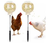 Lot de 2 mangeoires pour poules avec ressort et piquet au sol, accessoires pour picorer et chercher de la nourriture, convient pour les poules, canards, perroquets