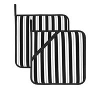 Lot de 2 maniques à rayures noires et blanches résistantes à la chaleur avec boucle de suspension pour comptoirs, four, poêle, bols, maniques pour cuisine, pâtisserie, chef