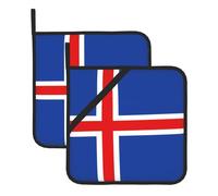 Lot de 2 maniques carrées avec motif drapeau de l'Islande 20,3 x 20,3 cm : tissus de qualité, anti-brûlure et facile à nettoyer