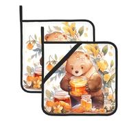 Lot de 2 maniques carrées résistantes à la chaleur Motif ours volant du miel 20,3 x 20,3 cm : tissus de qualité, anti-brûlure et facile à nettoyer