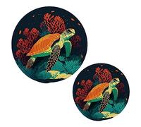 Lot de 2 maniques de cuisine en fil de coton tissé - Dessous de plat élégants pour plats chauds, casseroles, bols, cafés, tortue de mer Hawksbill dans le récif de corail