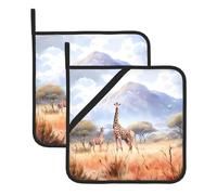 Lot de 2 maniques de cuisine motif girafe africaine pour protéger les plans de travail et les tapis de four 20,3 x 20,3 cm