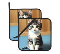 Lot de 2 maniques de cuisine pour chaton, 20,3 x 20,3 cm, parfait pour la pâtisserie et la cuisine au quotidien.