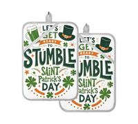 Lot de 2 maniques de cuisine résistantes à la chaleur pour la Saint-Patrick Let's Get Ready to Stumble avec tapis de four de poche