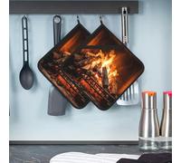 Lot de 2 maniques en coton résistant à la chaleur pour cuisine - Avec poche - Antidérapantes - Pour brûler du bois de chauffage - Grande cheminée - Gants de four pour la cuisine, la pâtisserie, le