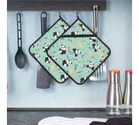 Lot de 2 maniques en forme de pandas mignons - Résistants à la chaleur - Pour cuisine - Gants de four avec boucle de suspension - Dessous de plat épais pour la cuisine - 20,3 x 20,3 cm