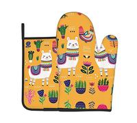 Lot de 2 maniques et maniques en forme d'animal de dessin animé alpaga pour cuisine, barbecue, cuisine, cadeau pour chef, amoureux, maman