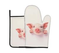 Lot de 2 maniques et maniques en forme de cochon mignon, pour cuisine, barbecue, cuisine, cadeau pour chef, amoureux, maman