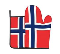 Lot de 2 maniques isolantes imprimées avec drapeau norvégien - Convient pour four, micro-ondes, friteuse à air, aide à la pâtisserie