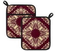 Lot de 2 maniques pour cuisine, motif arabesque de style arabesque, 6 pièces, maniques résistantes à la chaleur pour micro-ondes, cuisson, four, plats et barbecue