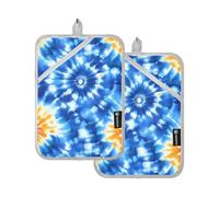 Lot de 2 maniques pour four à micro-ondes - Bleu et jaune - Teinture par nœuds - Résistants à la chaleur - Épais et sûrs