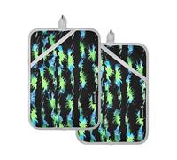 Lot de 2 maniques pour four à micro-ondes et four à micro-ondes - Noir et vert - Teinture par nœuds - Résistants à la chaleur - Épais et sûrs