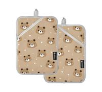 Lot de 2 maniques pour four à micro-ondes Motif petit ours en forme de cœur Pour la cuisine et la pâtisserie Résistants à la chaleur Épais et sûrs
